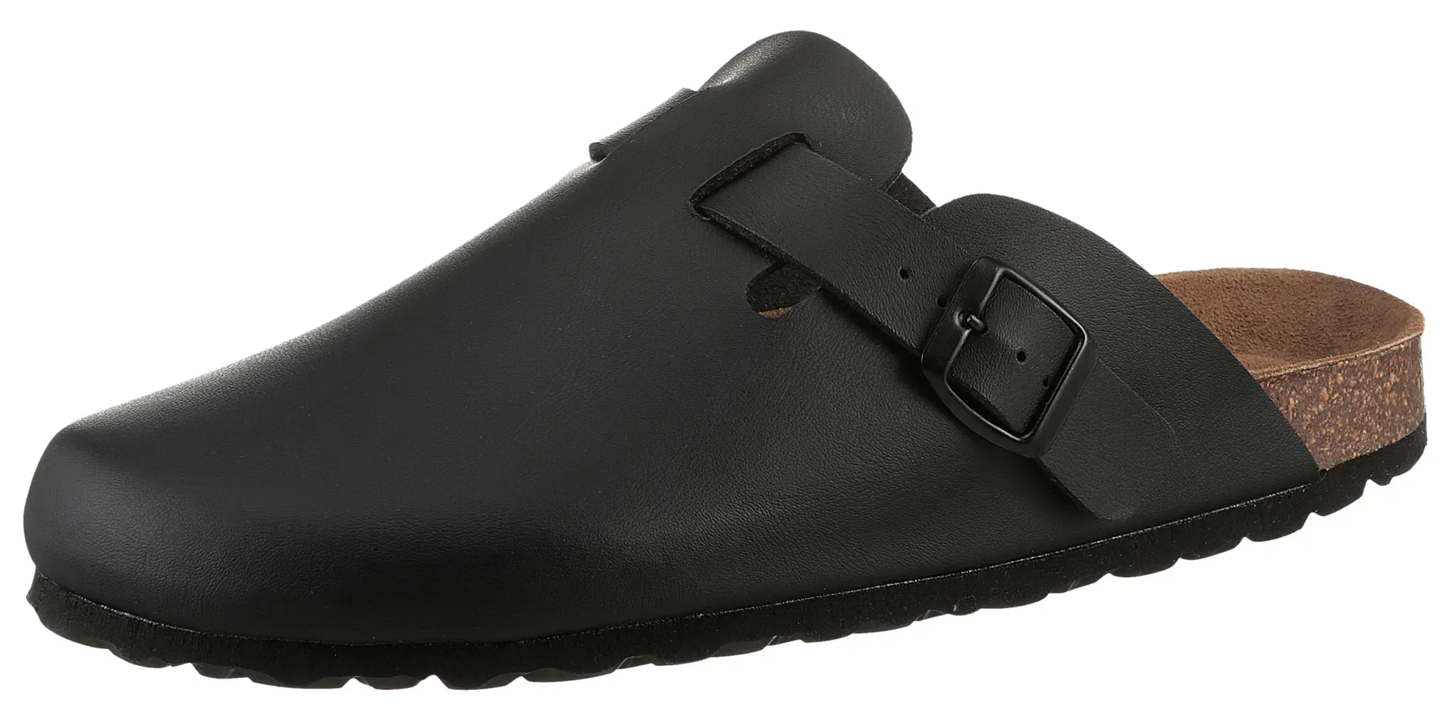 Clog MAN'S WORLD, Herren, Gr. 46, schwarz, Lederimitat, Schuhe Clog, Sandale, Hausschuh mit Tieffußbett