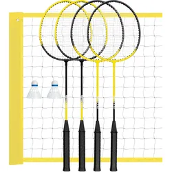 Badminton-Spielset - 4 Schläger + 2 Federbälle + Netz Einheitsfarbe No Size