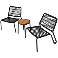 MODFU Balkonset Bistroset, Balkonmöbel-Set, (Garten-Lounge-Set, Gartenmöbel-Set, Outdoor-Sofa-Set, Balkonset, 3-tlg., Stühle mit einer Tragkraft von 160 kg), aus verzinktem Stahl,handgeflochtenes Seil,Tischplatte aus Massivholz schwarz