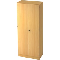 bümö office Kleiderschrank Holz abschließbar mit Spiegel, Büroschrank 80 cm breit in Buche - Flur Schrank als Garderobe für Jacken, Taschen & Co. im