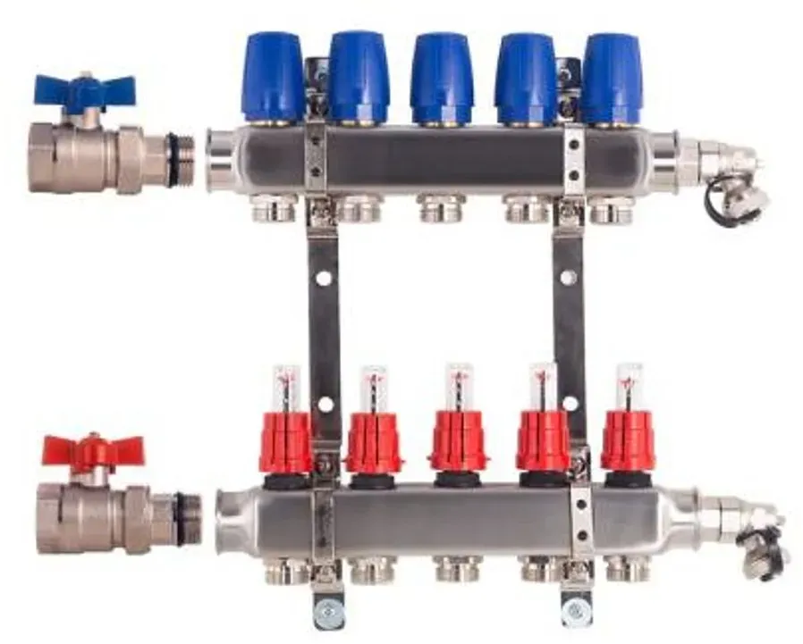 Heizkreisverteiler BASIC für Fußbodenheizung 5 Heizkreise mit Kugelhahn-Set