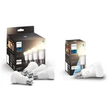 Philips Hue White E27 Viererpack 4x800lm & White E27 Lampe,806lm, dimmbar, warmweißes Licht, steuerbar via App, kompatibel mit Amazon Alexa (Echo, Echo Dot)