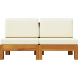 vidaXL Mittelsofas 2-tlg. mit cremeweißen Kissen massivholz akazie