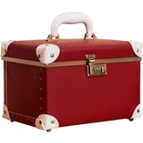 urecity Kosmetikkoffer mit Spiegel Beauty Case Hartschale Vintage Schminkkoffer Leder Kosmetikkoffer Damen mit Zahlenschloss (Rot Mit Weiß, Medium (Length: 13"))