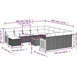 vidaXL Gartensofa-Set 13-tlg. grau Polyrattan