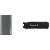 Intenso 3823440 Premium Portable 256GB Externe SSD Festplatte (USB 3.0. Aluminium) anthrazit & Speed Line - 128GB Speicherstick - USB-Stick 3.2 Gen 1x1, schwarz