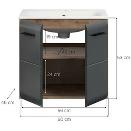 xonox.home – Waschtisch Ice Nox Oak Nachbildung schwarz matt – Waschplatz für Badezimmer in Holzoptik – modern & kompakt