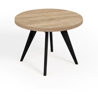 Runder Ausziehbarer Tisch für Esszimmer, LORA, Loft-Stil, Skandinavische, Durchmesser: 100 / 150 cm, Farbe: Eiche Sonoma / Schwarz