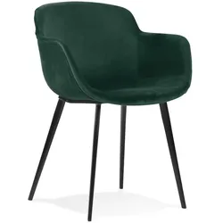 Polsterstuhl Vintage Grün | Armlehnen Gepolstert | Esszimmer Büro | Schwarze Metallbeine | 59x54x80cm | Kadima Design