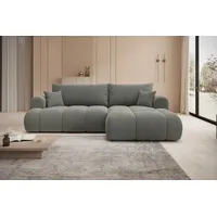 thematys Ecksofa mit Schlaffunktion und Bettkasten, L-Form, Cord und Bouclé + 2 Kissen, 260 x 165cm - Luxus Couch mit Bettfunktion mit Bonnellfedern grau