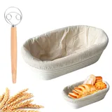 Gärkorb länglich,17 * 12 * 6cm Ovaler Brotkorb,Gärkorb,Oval Proofing Basket Set,Ovales Gärkörbchen,33 * 8cm Teigrührer,für professionelle Heimbäcker mit Stoffeinsatz