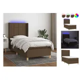 vidaXL Boxspringbett mit Matratze & LED Dunkelbraun 100x200 cm Stoff