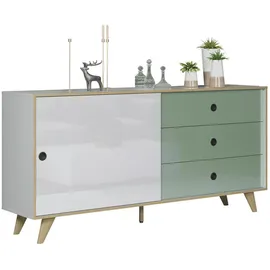INTER-FURN Wohnzimmer, Sideboard, Kommode Schrank Adelaide, 180 x 86 x 40 cm, Weiß/Grün Hochglanz, mit Schiebetüren