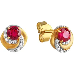 Paar Ohrstecker FIRETTI "Schmuck Geschenk Silber 925 Ohrschmuck Edelstein Rubin", rot (gelbgoldfarben, silberfarben, rot, kristallweiß, rot, kristallweiß), Ohrringe, Damen, Silber 925 (Sterlingsilber), mit Rubin (synth.), Zirkonia (synth.)