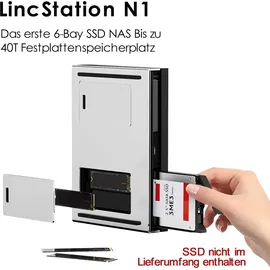 LincPlus LincStation N1 6-Bay NAS Server | 16GB RAM | 128GB eMMC | 2X SATA HDD + 4X M.2 NVMe SSD | Intel Celeron Quad-Core | 2.5GbE | 4K HDMI | 2 Jahre Garantie | Network Attached Storage (Diskless)