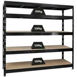 Proregal Schwerlastregal Rhino HxBxT 180x200x60cm Fachlast 500kg 5X Spanplatten-Ebenen 8mm Garagenregal, Lagerregal, Steckregal, Weitspannregal