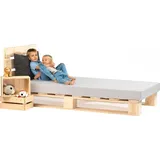Lermowood Palettenbett 80 x 200 cm mit Kopfteil Natur Holzbett Massivholzbett Bett aus Paletten Seniorenbett Kinderbett Jugendbett - Naturbelassen