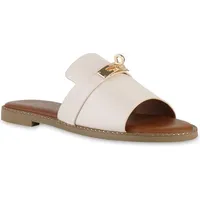 VAN HILL Damen Pantoletten Flach Nieten Trendy Schuhe Beige,