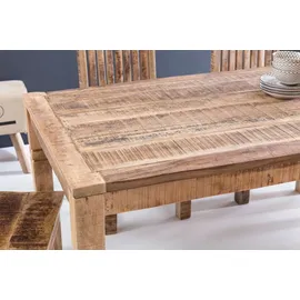 KADIMA DESIGN Rustikaler Mango-Holz Esstisch, 120 cm, Landhaus-Stil - Stilvoll mit Schnitzereien.