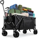 CALIYO Bollerwagen Faltbar mit Bremsen 250L 150KG Belastbar, Faltbarer Bollerwagen mit Verstellbarer Griff Handwagen luftreifen für Alle Gelände Camping Einkaufen Faltbollerwagen Schwarz