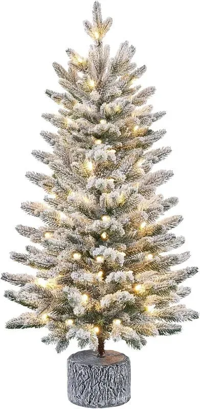 Yaheetech 90 cm vorgeleuchteter, flockierter Tisch-Weihnachtsbaum, künstlicher Fichten-Weihnachtsbaum mit 50 warmweißen LED-Lichtern, 355 Spitzen, inklusive Ständer und Schutzfolie, Grün