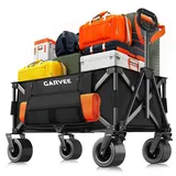 Bollerwagen faltbar 200L mit Seitentaschen & Getränkehalter, klappbarer Handwagen bis 200KG belastbar, wasserabweisender Strandwagen mit 360° Rädern für Gelände, Camping, Picknick & Einkauf Schwarz