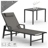 MuCoLa - 1x Sonnenliege und Gartentisch Gartenliege 200KG & Rollen wetterfest Teslin Klappliege Camping Terrassentisch