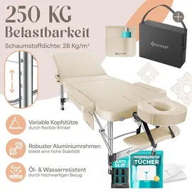 Kesser KESSER® Massageliege klappbar & höhenverstellbar 3 Zonen Massagebett Massagetisch Kosmetikliege Therapieliege Aluminium + 10x Gesichtsauflage mit Kopfstütze Armlehnen & Tasche