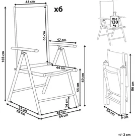 Beliani Catania Gartenstuhl 54 x 54 x 103 cm grau/weiß 6 St.