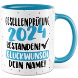 Tasse personalisiert Gesellenprüfung Geschenk Gesellenprüfung 2024 geschafft - Glückwunsch dein Name Geschenkidee Kaffee-Becher Kaffeetasse Tasse mit Spruch personalisierbar eigener Name