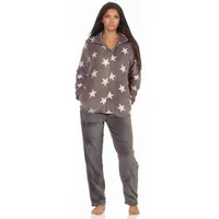 normann-wäschefabrik Kuscheliger Damen Hausanzug aus Coralfleece in toller Sterne Optik - 291 216 97 961, Farbe:grau, Größe:40/42 - 40-42