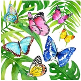 PPD Papierserviette 20 Servietten Tropical Butterflies 33x33cm, (20 St) bunt|grün|weiß