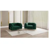 s-style möbel Chesterfield-Sessel Ashley Samt 75 x 70 x 80 cm Grün mit Wellenfederung