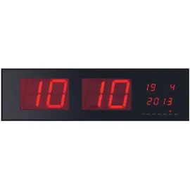 Perel Wanduhr mit led-display digital Uhr Wand, Wanduhr digital groß, batteriebetrieben, Digitale Wanduhr groß, Digitaluhr Wand, Uhr Wand digital, schwarz, rot