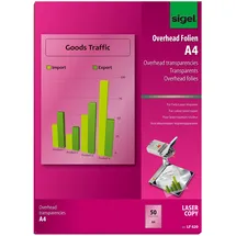 Sigel Overhead-Folien für Farb-Laser/-Kopierer, transparent 125 mym, A4, 50 Blatt
