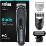 Braun Bodygroomer Series 5, Elektrischer Körperrasierer Herren mit 4 Zubehörteile, Kabelloser Trimmer für Intimbereich und Körper, 100 Min Akku... - Grau