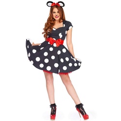 Leg Avenue Kostüm Rockabilly Maus, Polkadot mit Mauseohren schwarz M-L