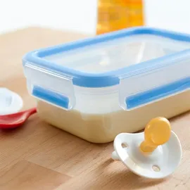 Emsa Clip & Close Frischhaltedose rechteckig, 1 L, mit Deckel, Aufbewahrungsbox, 100 Prozent dicht, spülmaschinen-, gefrier-, mikrowellenfest, Transparent, Blau,