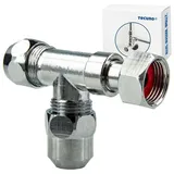 tecuro T-Stück 3/8 Zoll Abzweigverteiler für Eckventile, Messing verchromt - mit Dichtung