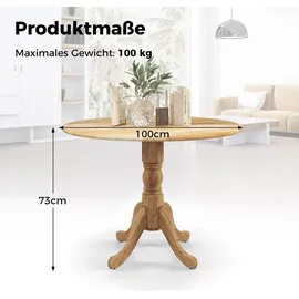 Costway Küchentisch Ø 100 cm naturbelassen