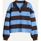 Opus Glocki Sweatshirt Breiten Rugby Streifen Water Blue 38