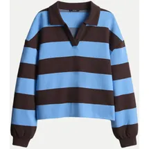 Opus Glocki Sweatshirt Breiten Rugby Streifen Water Blue 38