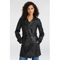 Mauritius Ledermantel "GWTaresa", Damen, Gr. 40L, schwarz, Obermaterial: 100% Schafsleder. Futter: 100% Baumwolle. Ärmelfutter: 100% Polyester, unifarben, lässig geschnitten knielang, mit Riegel, Mäntel, Leder-Trenchcoat mit Bindegürtel