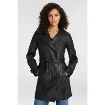 Mauritius Ledermantel "GWTaresa", Damen, Gr. 40L, schwarz, Obermaterial: 100% Schafsleder. Futter: 100% Baumwolle. Ärmelfutter: 100% Polyester, unifarben, lässig geschnitten knielang, mit Riegel, Mäntel, Leder-Trenchcoat mit Bindegürtel