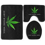 GGdjst 3 Stück Matte rutschfest Bad-Teppich - Flower Psychedelic Marijuana Weed Leaf Cannabis Skidproof Toilet Bath Rug Mat U Shape Contour Lid Cover for Shower Spa Multicolor3