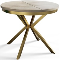 Runder Esszimmertisch BERG, ausziehbarer Tisch Durchmesser: 100 cm/180 cm, Wohnzimmertisch Farbe: Beige, mit Metallbeinen in Farbe Gold