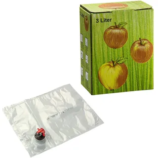 DeTec Bag in Box Saftkarton mit Saftbeutel für Saftabfüllung Faltkarton Most Apfelsaft Saftschlauch Set 3 5 10 Liter Füllmenge Sparset (40 STK, 3 Liter)