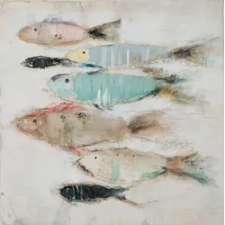 Gemälde FISCHSCHWARM - BHT 80x80x3.70 cm