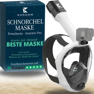 Khroom Schnorchelmaske Erwachsene Vollmaske | In Höhle der Löwen vorgestellt | Unsere Beste CO2 sichere Tauchermaske Seaview Pro zum Schnorcheln | Vollgesichtsmaske Schnorchelmaske (L/XL, Weiß)