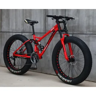 Kcolic Mountainbike 24/26 Zoll, Fatbike Für Erwachsene, 21 Gang Fahrrad, Rahmen Aus Kohlenstoffstahl, Doppelte Vollfederung, Doppelscheibenbremse C,26inch
